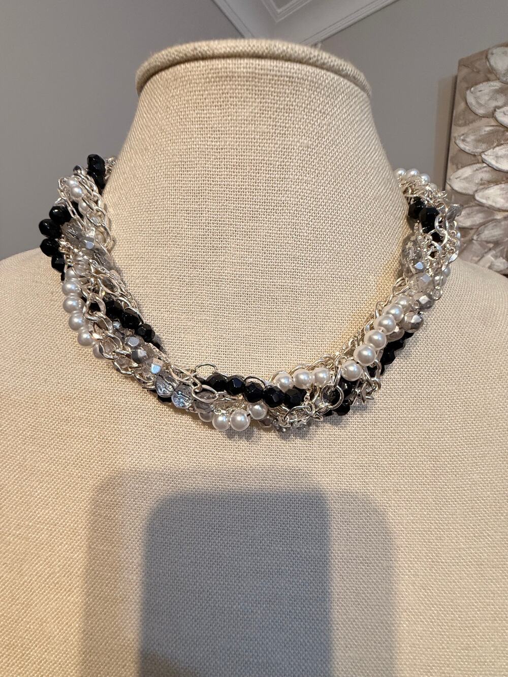 Vintage WHBM Black White Multi Strand Necklace 18”